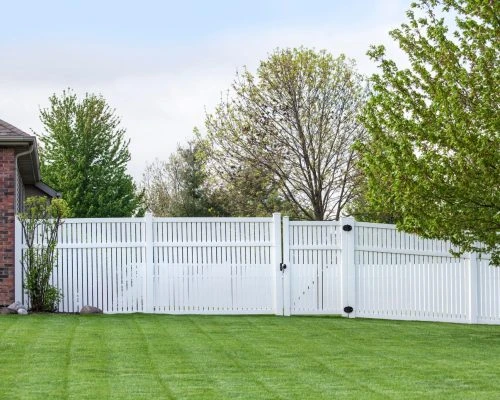 semi-privacy lattice top vinyl fence installation
